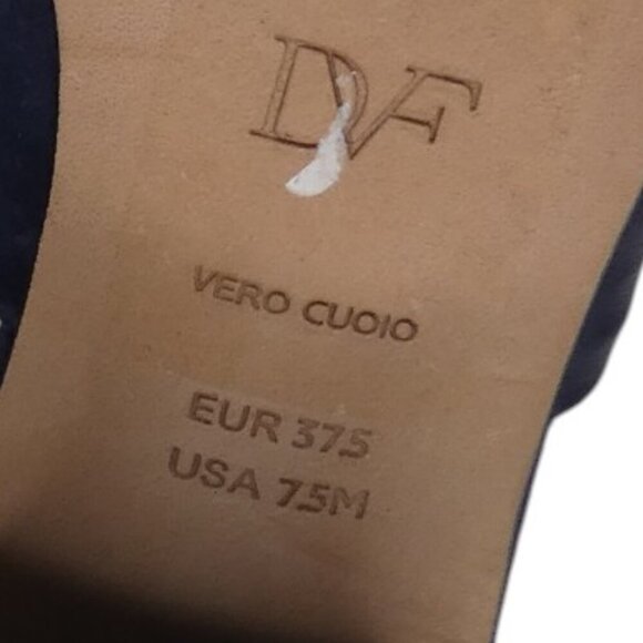 Diane Von Furstenberg Pasadena Blue Leather Open Toe Chunky Heel Sandals - Picture 13 of 13